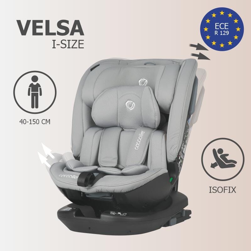 Autosjedalica iSize 40-150 cm 360° Coccolle Velsa, Neutral Grey - Image 2