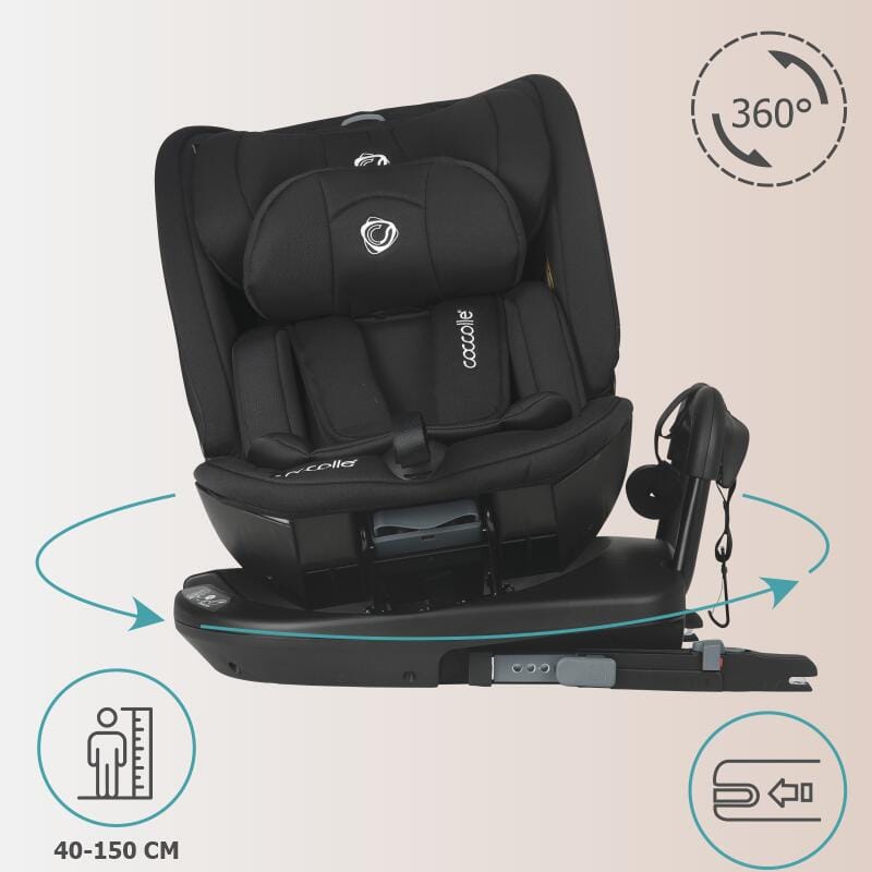 Autosjedalica iSize 40-150 cm 360° Coccolle Velsa, Jet Black - Image 3