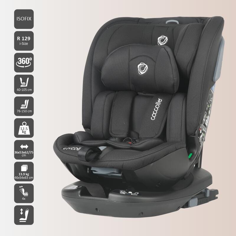 Autosjedalica iSize 40-150 cm 360° Coccolle Velsa, Jet Black - Image 8