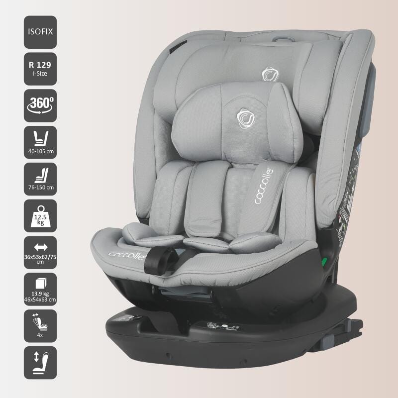 Autosjedalica iSize 40-150 cm 360° Coccolle Velsa, Neutral Grey - Image 8