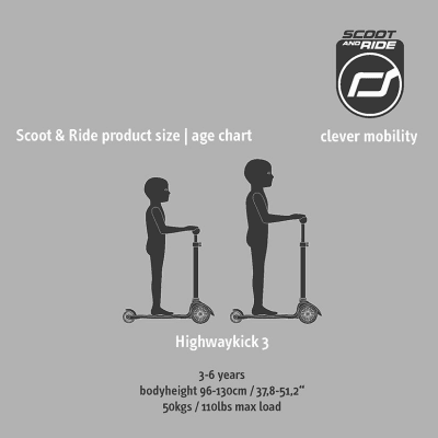 Scoot and Ride Highwaykick 3 LED ilustracija veli;ine